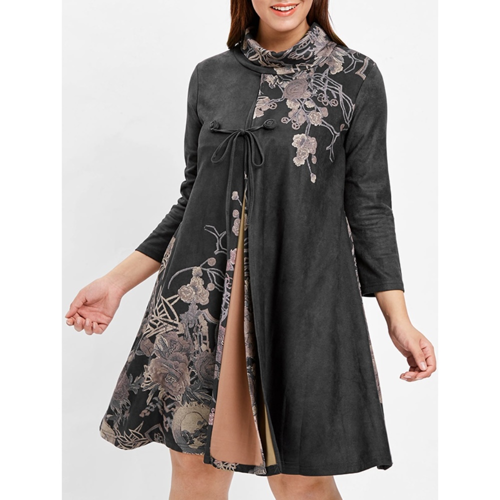 Chic Plus Size Floral Print Cowl Neck Midi Dress